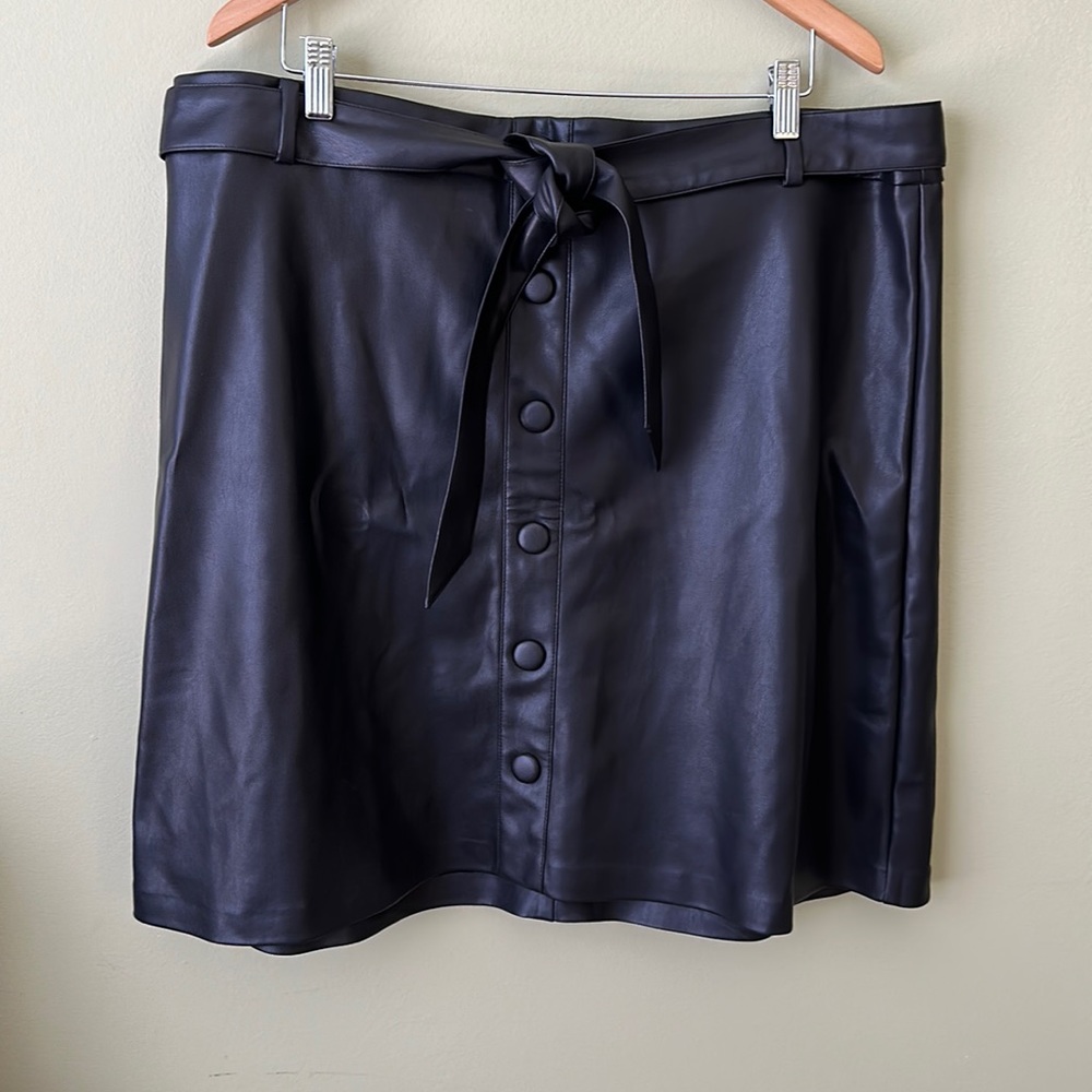 Eloquii Faux Leather Button Front Black Mini Skirt Belted Waist Plus Size 18